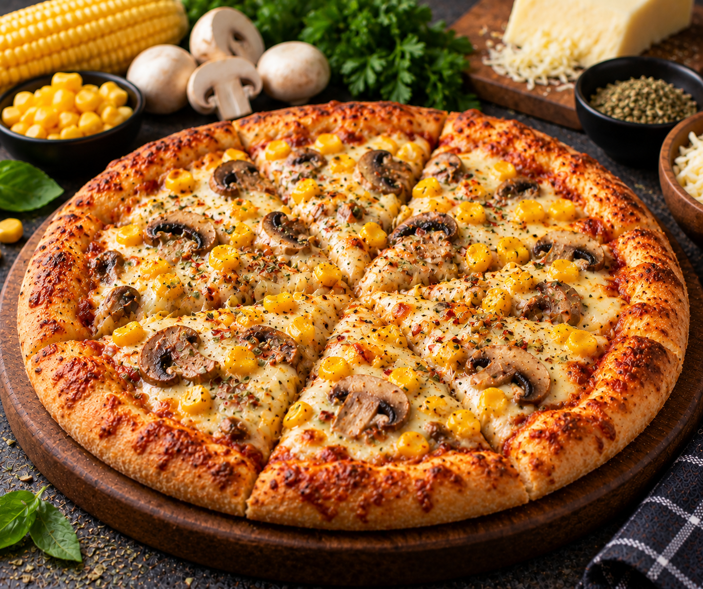 Cheese Corn Mushroom Pizza